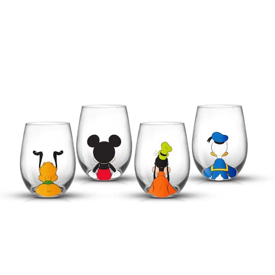 JoyJolt® Disney® Squad 15 oz Mickey Mouse & Pals Looking Backwards Stemless Wine Glasses, 4ct. in Clear | 15 fl oz | Michaels®